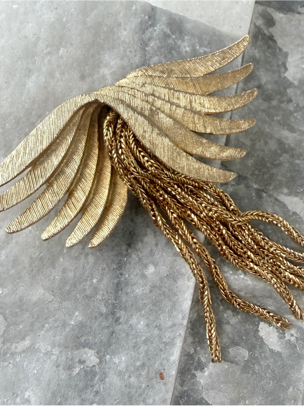 Vintage Signed Kramer of New York Winged-Feather and Chain Brooch